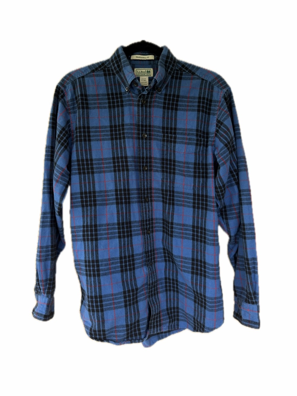 L.L. Bean Blue and Black Plaid Button-Down Shirt